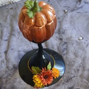 Festive Pumpkin Candle Holder - Orange and Black